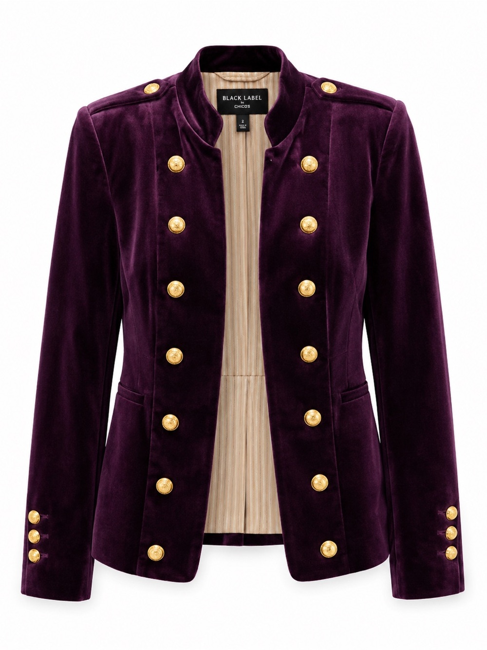 Black Label by Chico's Military Jacket Blazer Plum color Velvet